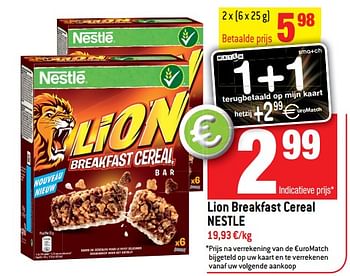 Promoties Lion breakfast cereal nestle - Nestlé - Geldig van 23/05/2018 tot 29/05/2018 bij Match