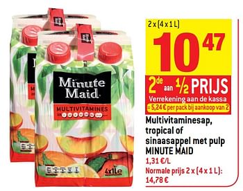 Promoties Multivitaminesap, tropical of sinaasappel met pulp minute maid - Minute Maid - Geldig van 23/05/2018 tot 29/05/2018 bij Match