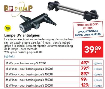 Promotions Lampe uv antialgues - RP-PUMP - Valide de 23/05/2018 à 05/06/2018 chez Makro
