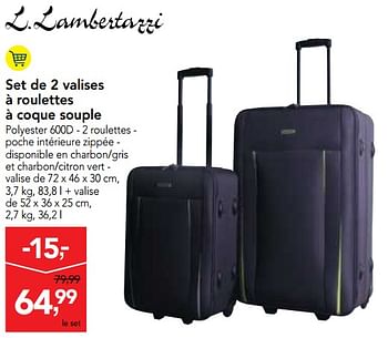 Promotions Set de 2 valises à roulettes à coque souple - L.Lambertazzi - Valide de 23/05/2018 à 05/06/2018 chez Makro