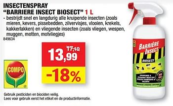 Promotions Insectenspray barriere insect biosect - Compo - Valide de 23/05/2018 à 03/06/2018 chez Hubo