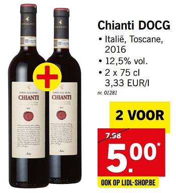Promoties Chianti docg italië, toscane, 2016 - Rode wijnen - Geldig van 28/05/2018 tot 02/06/2018 bij Lidl