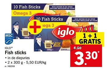 Promoties Fish sticks - Iglo - Geldig van 28/05/2018 tot 02/06/2018 bij Lidl