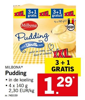 Promoties Pudding - Milbona - Geldig van 28/05/2018 tot 02/06/2018 bij Lidl