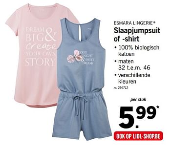 Promotions Slaapjumpsuit of -shirt - Esmara Lingerie - Valide de 28/05/2018 à 02/06/2018 chez Lidl