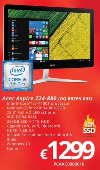 Promoties Acer aspire z24-880 - Acer - Geldig van 16/05/2018 tot 30/06/2018 bij Compudeals