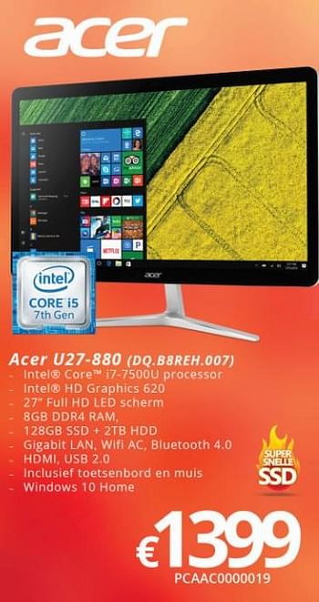 Promoties Acer u27-880 - Acer - Geldig van 16/05/2018 tot 30/06/2018 bij Compudeals