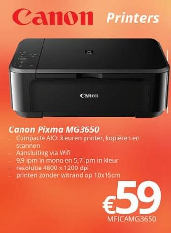 Promoties Printers canon pixma mg3650 - Canon - Geldig van 16/05/2018 tot 30/06/2018 bij Compudeals