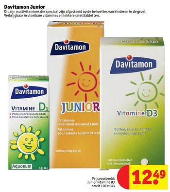 Promotions Davitamon junior vitamine d3 smelt - Davitamon - Valide de 16/04/2018 à 30/06/2018 chez Kruidvat