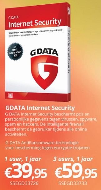 Promoties Gdata internet security - G Data - Geldig van 16/05/2018 tot 30/06/2018 bij Compudeals