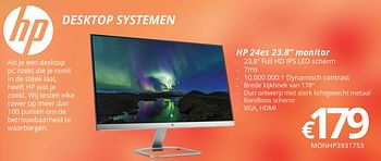 Promoties Hp desktop systemen 24es monitor - HP - Geldig van 16/05/2018 tot 30/06/2018 bij Compudeals