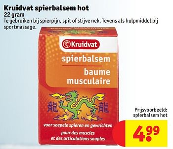 Promoties Kruidvat spierbalsem hot - Huismerk - Kruidvat - Geldig van 16/04/2018 tot 30/06/2018 bij Kruidvat