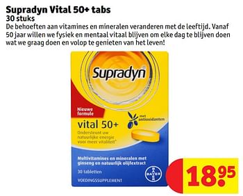 Promoties Supradyn vital 50+ tabs 30 stuks - Supradyn - Geldig van 16/04/2018 tot 30/06/2018 bij Kruidvat