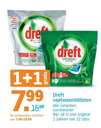 Promoties Dreft vaatwasmiddelen all in one original - Dreft - Geldig van 22/05/2018 tot 27/05/2018 bij Albert Heijn