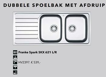 Promoties Dubbele spoelbak afdruip franke spark skx 621 l-r - Franke - Geldig van 18/05/2018 tot 31/12/2018 bij Kvik Keukens