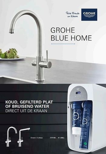 Promoties Grohe blue home koud, gefilterd plat of bruisend water direct uit de kraan chroom c-uitloop 2675189 - Grohe - Geldig van 18/05/2018 tot 31/12/2018 bij Kvik Keukens