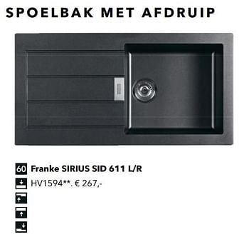 Promoties Spoelbak met afdruip franke sirius sid 611 l-r - Franke - Geldig van 18/05/2018 tot 31/12/2018 bij Kvik Keukens