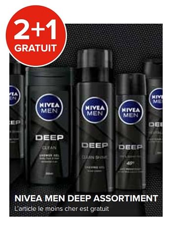 Promotions 2+1 gratuit nivea men deep assortiment - Nivea - Valide de 25/05/2018 à 17/06/2018 chez Euro Shop