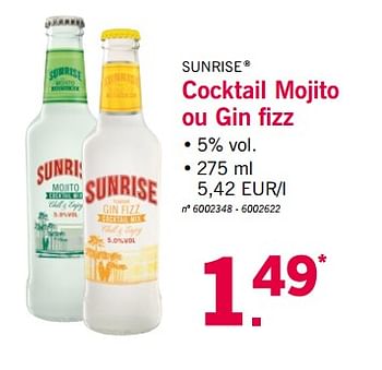 Promotions Cocktail mojito ou gin fizz - Sunrise - Valide de 28/05/2018 à 02/06/2018 chez Lidl