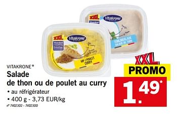 Promoties Salade de thon ou de poulet au curry - Vitakrone - Geldig van 28/05/2018 tot 02/06/2018 bij Lidl