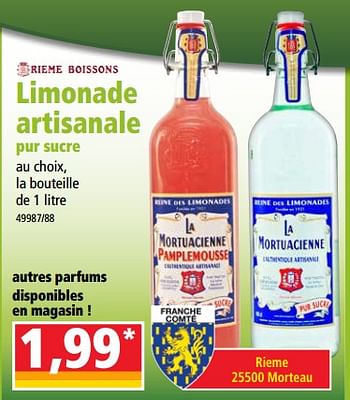 Promotions Limonade artisanale pur sucre - Rieme Boissons - Valide de 23/05/2018 à 29/05/2018 chez Norma