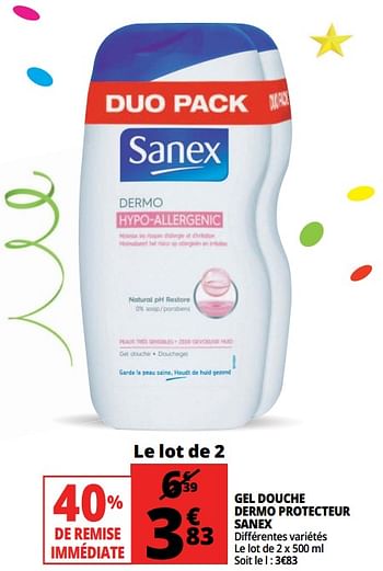 Promotions Gel douche dermo protecteur sanex - Sanex - Valide de 23/05/2018 à 29/05/2018 chez Auchan Ronq