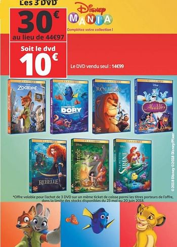 Promoties Les 3 dvd disney mania - Disney - Geldig van 23/05/2018 tot 29/05/2018 bij Auchan