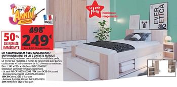 Promotions Lit avec rangements + environnement de lit 2 chevets marius - Produit Maison - Auchan Ronq - Valide de 23/05/2018 à 29/05/2018 chez Auchan Ronq