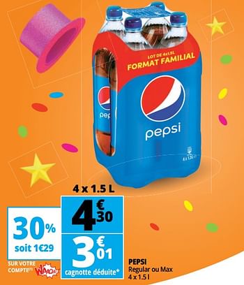 Promotions Pepsi regular ou max - Pepsi - Valide de 23/05/2018 à 29/05/2018 chez Auchan Ronq