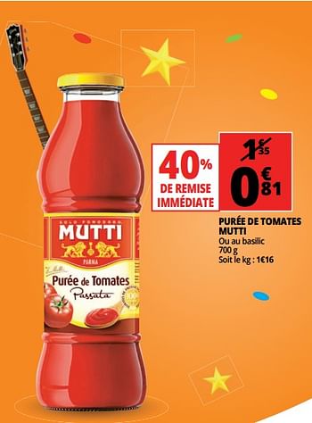 Promoties Purée de tomates mutti - Mutti - Geldig van 23/05/2018 tot 29/05/2018 bij Auchan