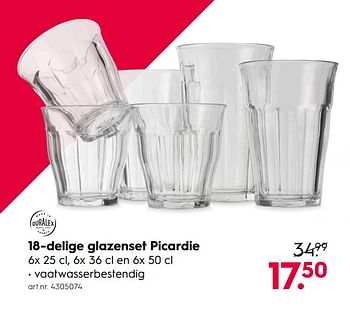 Promoties 18-delige glazenset picardie - Duralex - Geldig van 21/05/2018 tot 27/05/2018 bij Blokker
