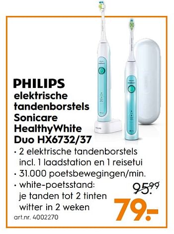 Promotions Philips elektrische tandenborstels sonicare healthywhite duo hx6732-37 - Philips - Valide de 14/05/2018 à 27/05/2018 chez Blokker