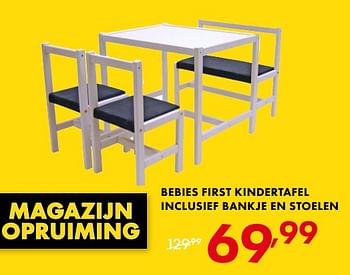 Promoties Bebies first kindertafel inclusief bankje en stoelen - bebiesfirst - Geldig van 22/05/2018 tot 02/06/2018 bij Baby & Tiener Megastore