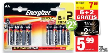 Promotions Piles energizer - Energizer - Valide de 23/05/2018 à 29/05/2018 chez Match