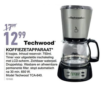 Promoties Techwood koffiezetapparaat tca-840 - Techwood - Geldig van 23/05/2018 tot 27/05/2018 bij Trafic
