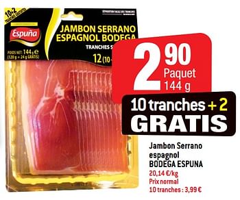 Promoties Jambon serrano espagnol bodega espuna - Bodega Espuna - Geldig van 23/05/2018 tot 29/05/2018 bij Smatch