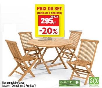 Promoties Prix du set (table et 4 chaises) - Garden Plus  - Geldig van 23/05/2018 tot 03/06/2018 bij Hubo