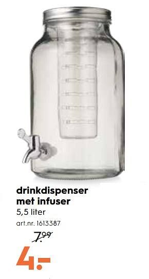 Promoties Drinkdispenser met infuser - Huismerk - Blokker - Geldig van 23/05/2018 tot 29/05/2018 bij Blokker