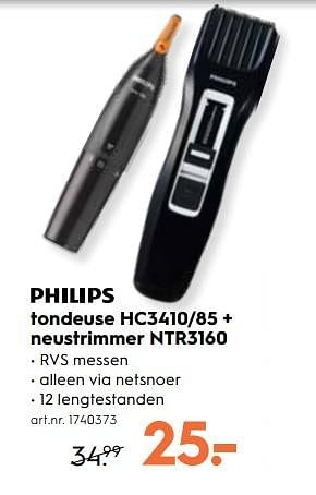 Promotions Philips tondeuse hc3410-85 + neushaartrimmer nt3160-10 - Philips - Valide de 23/05/2018 à 29/05/2018 chez Blokker