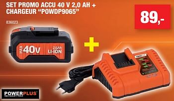 Promoties Powerplus set promo accu 40 v 2,0 ah + chargeur powdp9065 - Dual Power - Geldig van 23/05/2018 tot 03/06/2018 bij Hubo