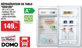 Promotions Domo réfrigérateur de table do916k - Domo - Valide de 23/05/2018 à 03/06/2018 chez Hubo