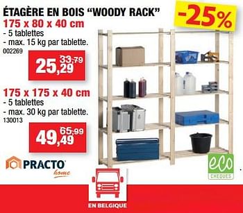 Promoties Étagère en bois woody rack - Practo - Geldig van 23/05/2018 tot 03/06/2018 bij Hubo