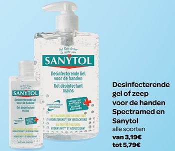 Promoties Desinfecterende gel of zeep voor de handen spectramed en sanytol - Sanytol - Geldig van 23/05/2018 tot 04/06/2018 bij Carrefour
