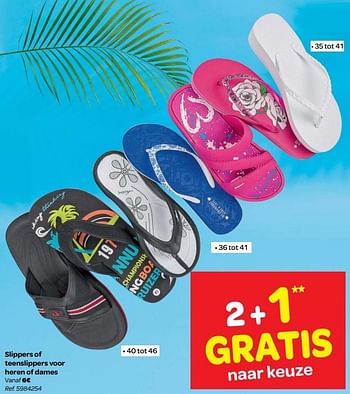 Promotions Slippers of teenslippers voor heren of dames - Produit maison - Carrefour  - Valide de 23/05/2018 à 04/06/2018 chez Carrefour