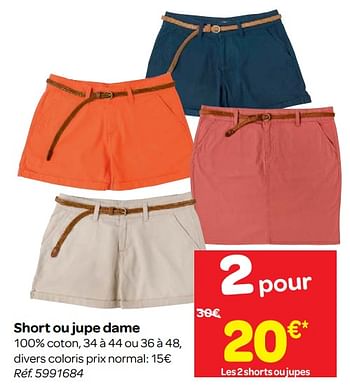 Promoties Short ou jupe dame - Huismerk - Carrefour  - Geldig van 23/05/2018 tot 04/06/2018 bij Carrefour