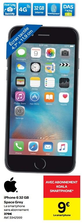 Promoties Apple iphone 6 32 gb space grey - Apple - Geldig van 23/05/2018 tot 04/06/2018 bij Carrefour