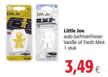Promoties Little joe auto luchtverfrisser vanille of fresh mint - Little Joe - Geldig van 23/05/2018 tot 05/06/2018 bij Colruyt