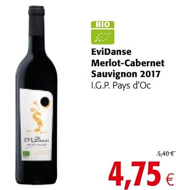 Promoties Evidanse merlot-cabernet sauvignon 2017 i.g.p. pays d`oc - Rode wijnen - Geldig van 23/05/2018 tot 05/06/2018 bij Colruyt