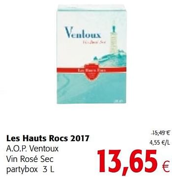 Promotions Les hauts rocs 2017 a.o.p. ventoux vin rosé sec partybox - Vins rosé - Valide de 23/05/2018 à 05/06/2018 chez Colruyt