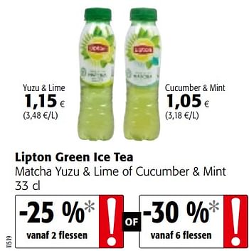 Promotions Lipton green ice tea matcha yuzu + lime of cucumber + mint - Lipton - Valide de 23/05/2018 à 05/06/2018 chez Colruyt